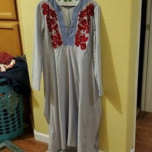 Tory Burch pinstripe caftan with embroidery